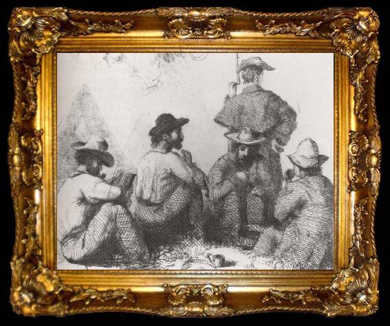 framed  Conrad Wise Chapman Camp Scenes,Five Soldiers, ta009-2